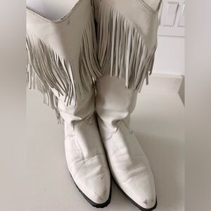 Vintage White Go-Go Boots Western Fringe Approx US Sz 7